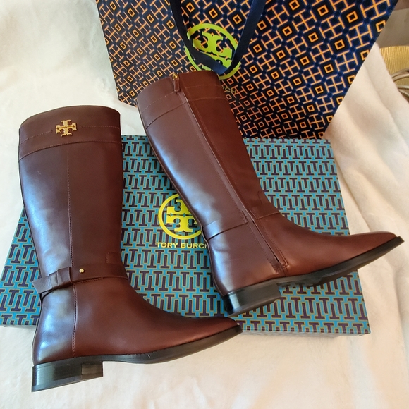 Tory Burch Shoes - ⭐️SALE⭐️ NEW WITH TAG! TORY BURCH Everly Riding Boots Calf Leather Dark Almond
